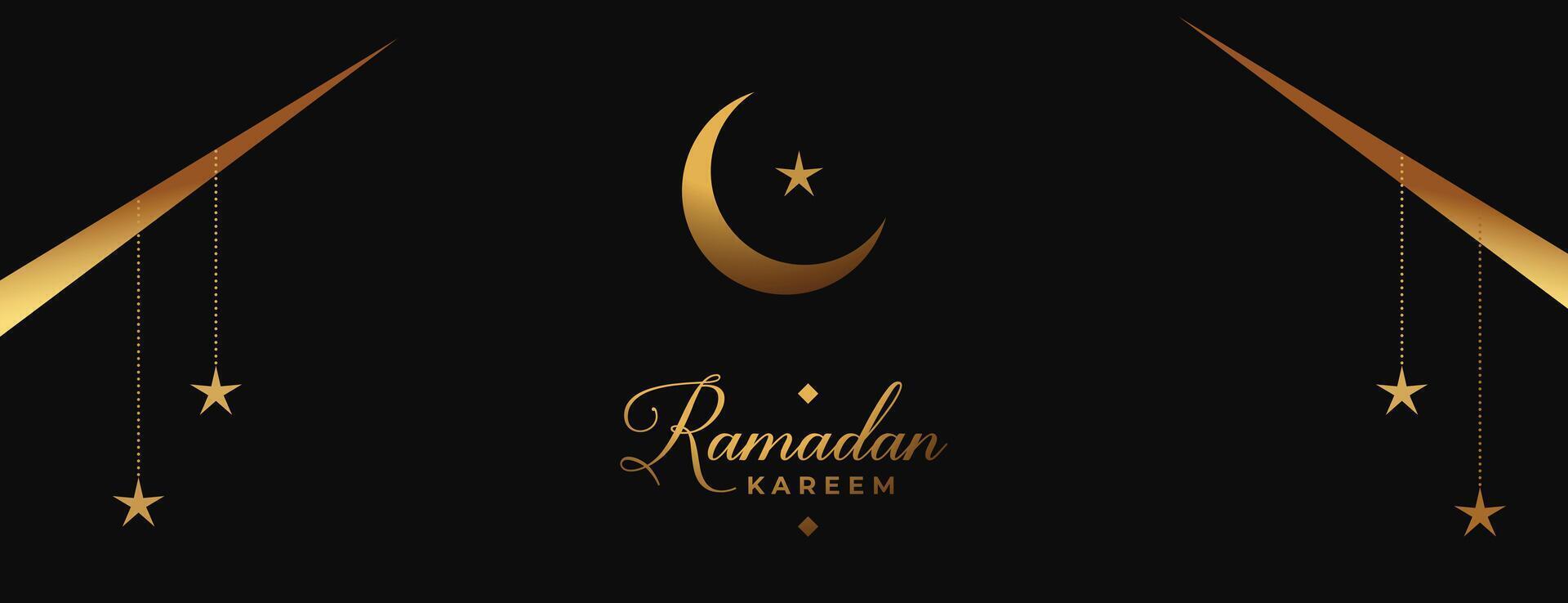 Ramadán y eid bandera en negro y dorado colores vector