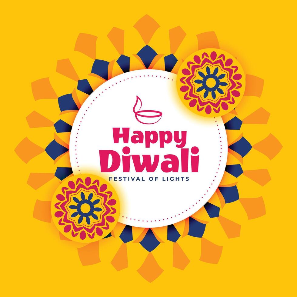 nice yellow diwali background with indian style decoration vector