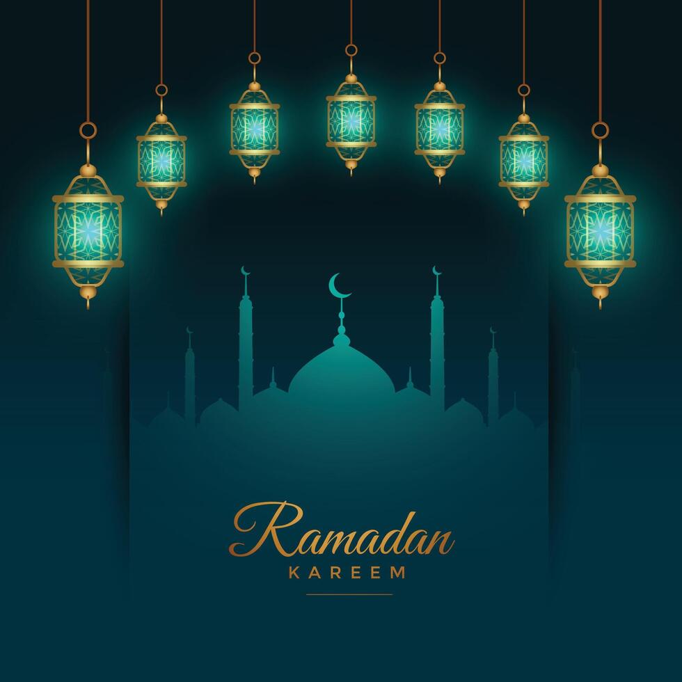 hermosa Ramadán kareem antecedentes con brillante islámico linternas vector