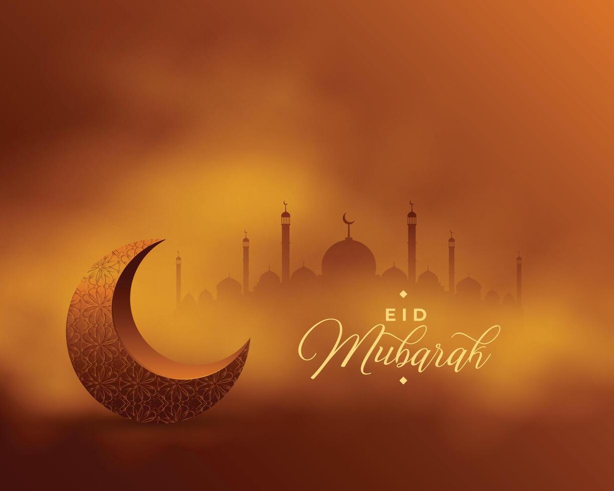 realistic crescent on eid mubarak festival background with smoke effect vector