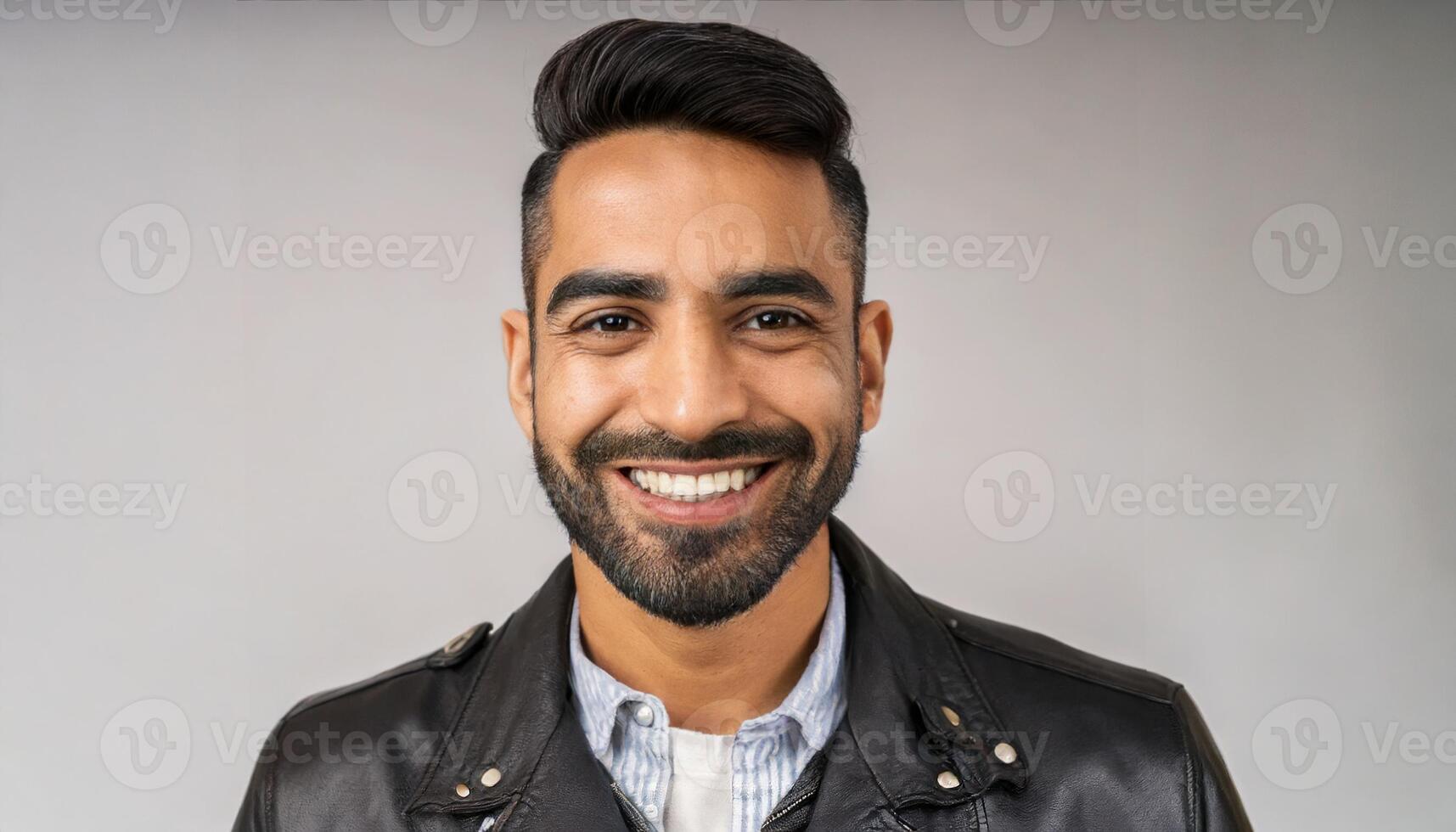 AI generated Latin mature man with open healthy teeth smile, dental health concept photo