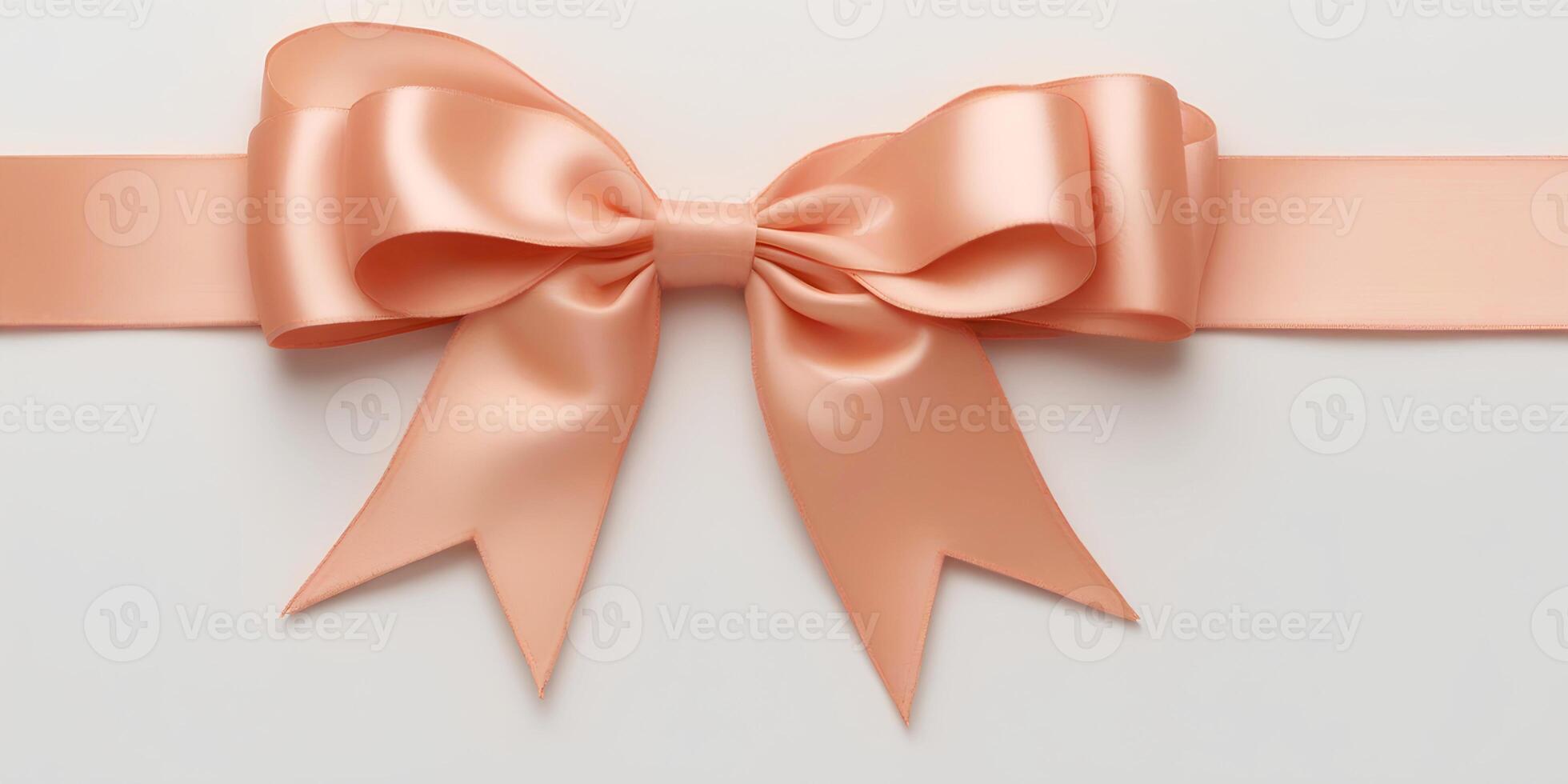 AI generated Beautiful peach satin ribbon with bow for gift decor on white photo