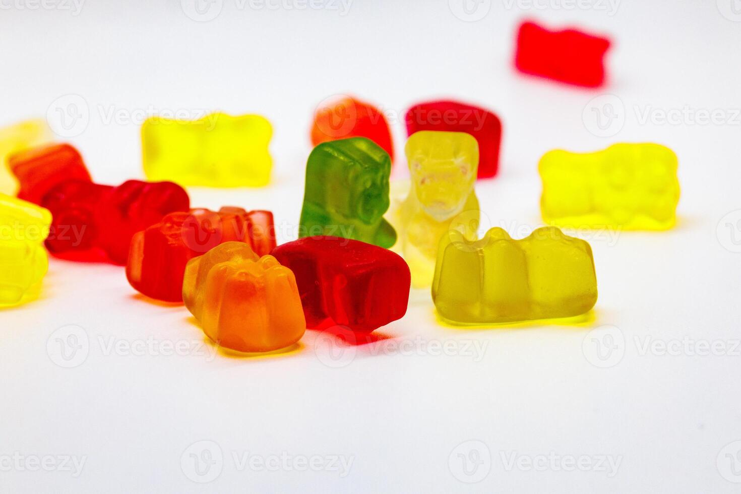 Colorful Gummy Bears Candy on White Background photo