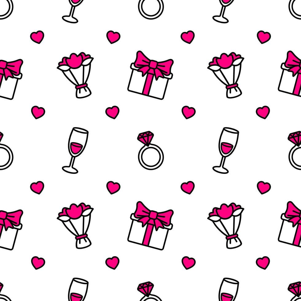 Seamless vector pattern white background Valentine's Day engagement or wedding