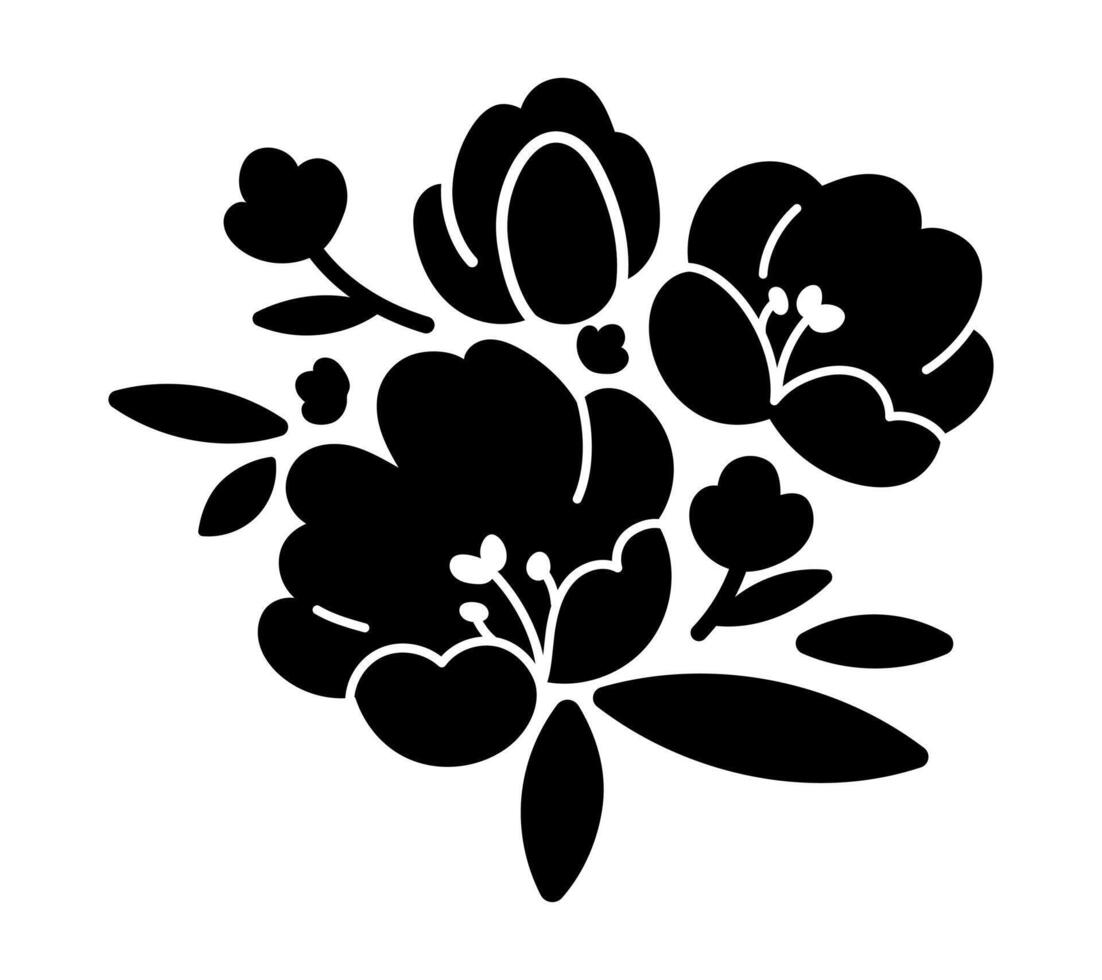 Black silhouettes of flowers. Bouquet of tulips isolated on a white background. vector