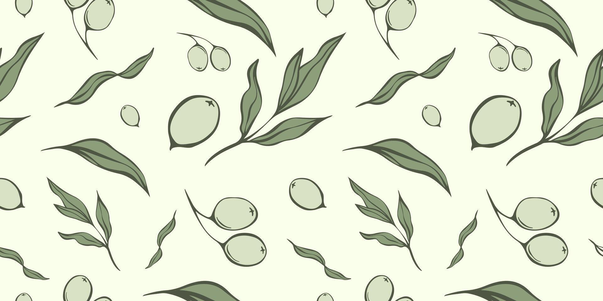 Seamless patterns with Olive Branch in Modern Minimal Liner Style. Vector Floral Backgrounds for Wedding invitations, greeting cards, print on fabric, wallpapers, scrapbooking, gift wrap and more