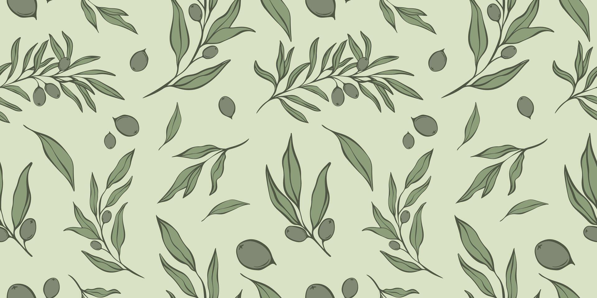 Seamless patterns with Olive Branch in Modern Minimal Liner Style. Vector Floral Backgrounds for Wedding invitations, greeting cards, print on fabric, wallpapers, scrapbooking, gift wrap and more