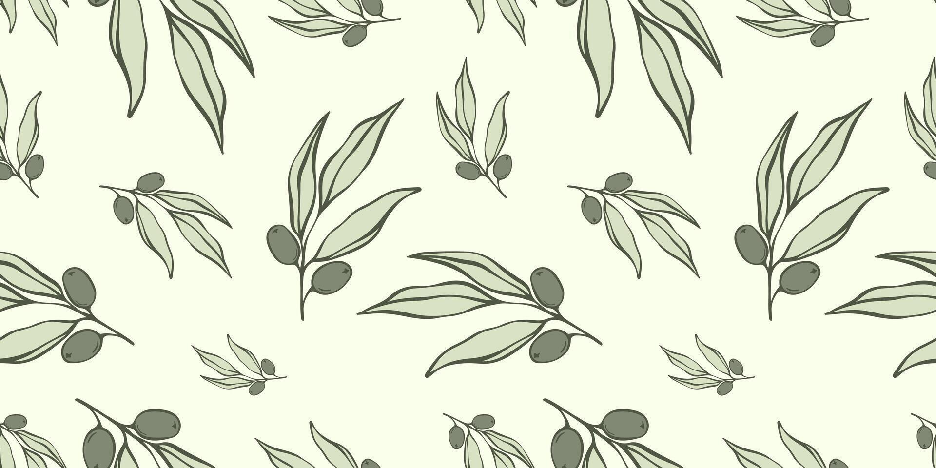 Seamless patterns with Olive Branch in Modern Minimal Liner Style. Vector Floral Backgrounds for Wedding invitations, greeting cards, print on fabric, wallpapers, scrapbooking, gift wrap and more