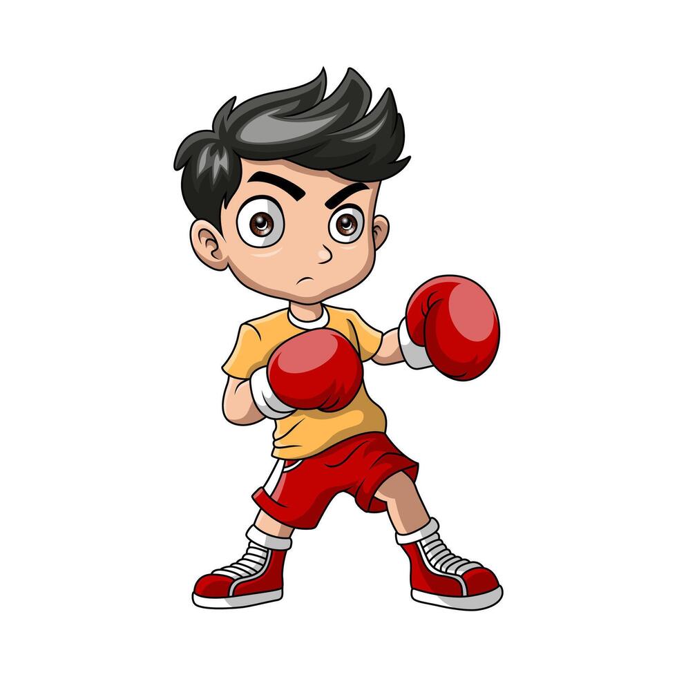 Cute little boy cartoon boxing vector