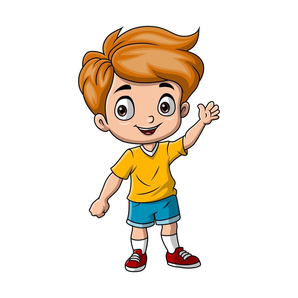 Happy little boy cartoon waving hand vector