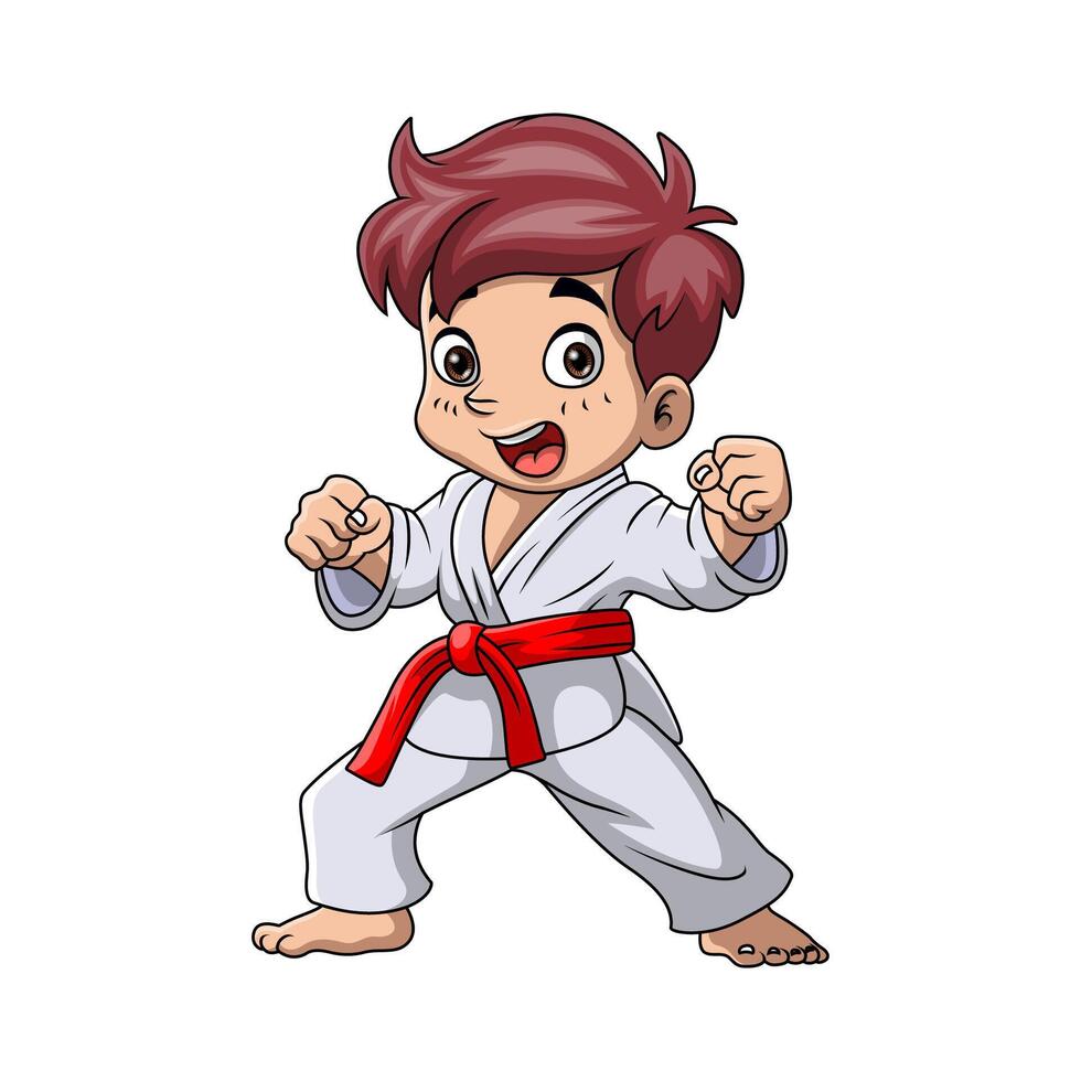 Cute little boy training karate vector