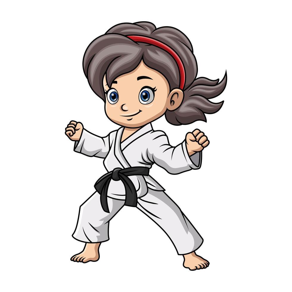 Cute little girl training karate vector