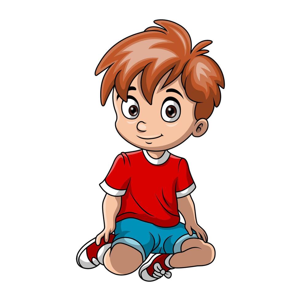 Happy little boy cartoon sitting vector