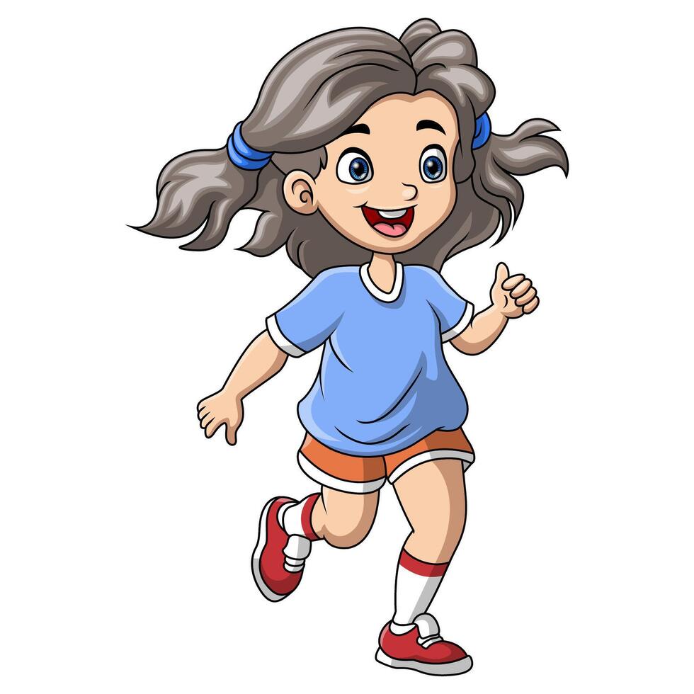 linda pequeño niña dibujos animados corriendo vector