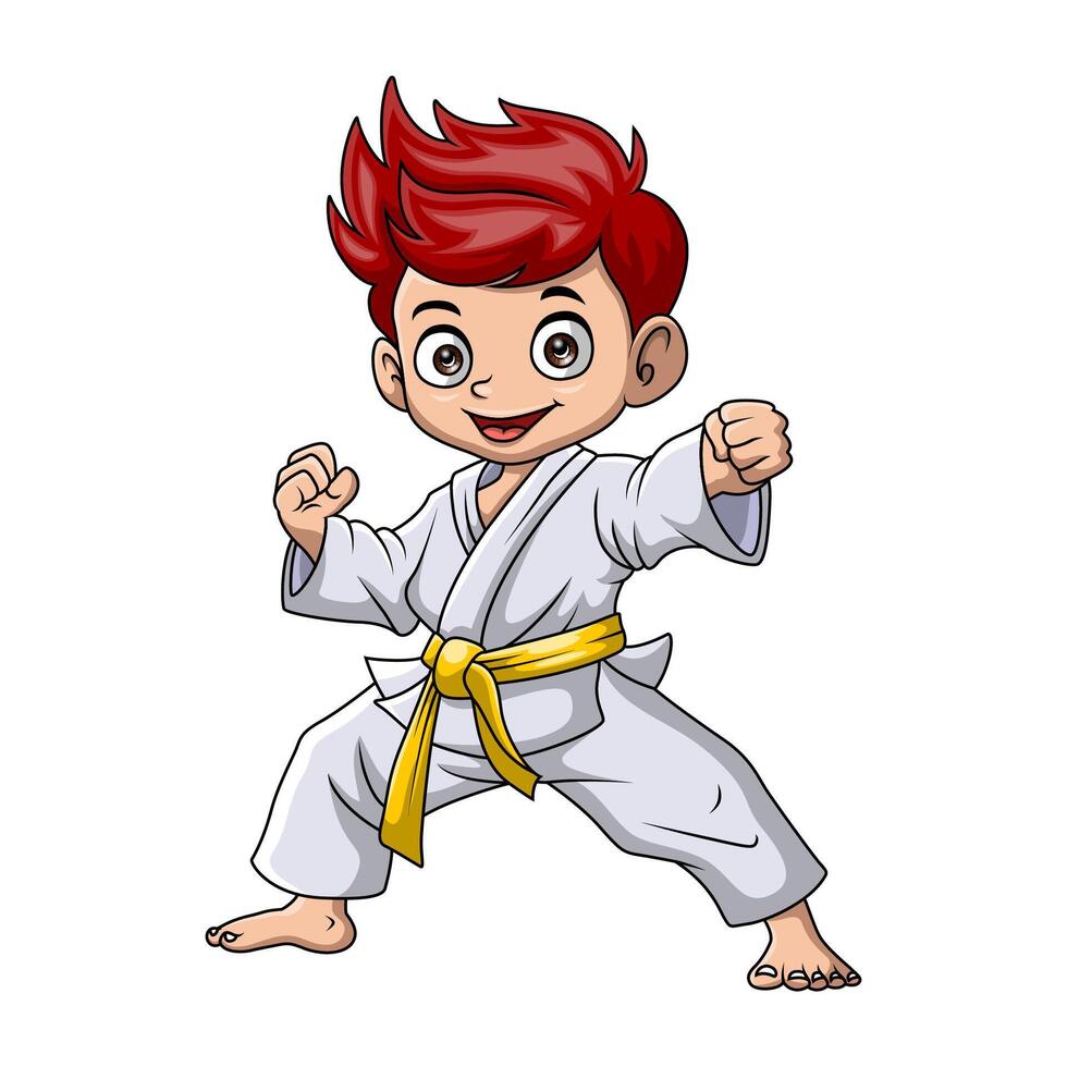 Cute little boy training karate vector