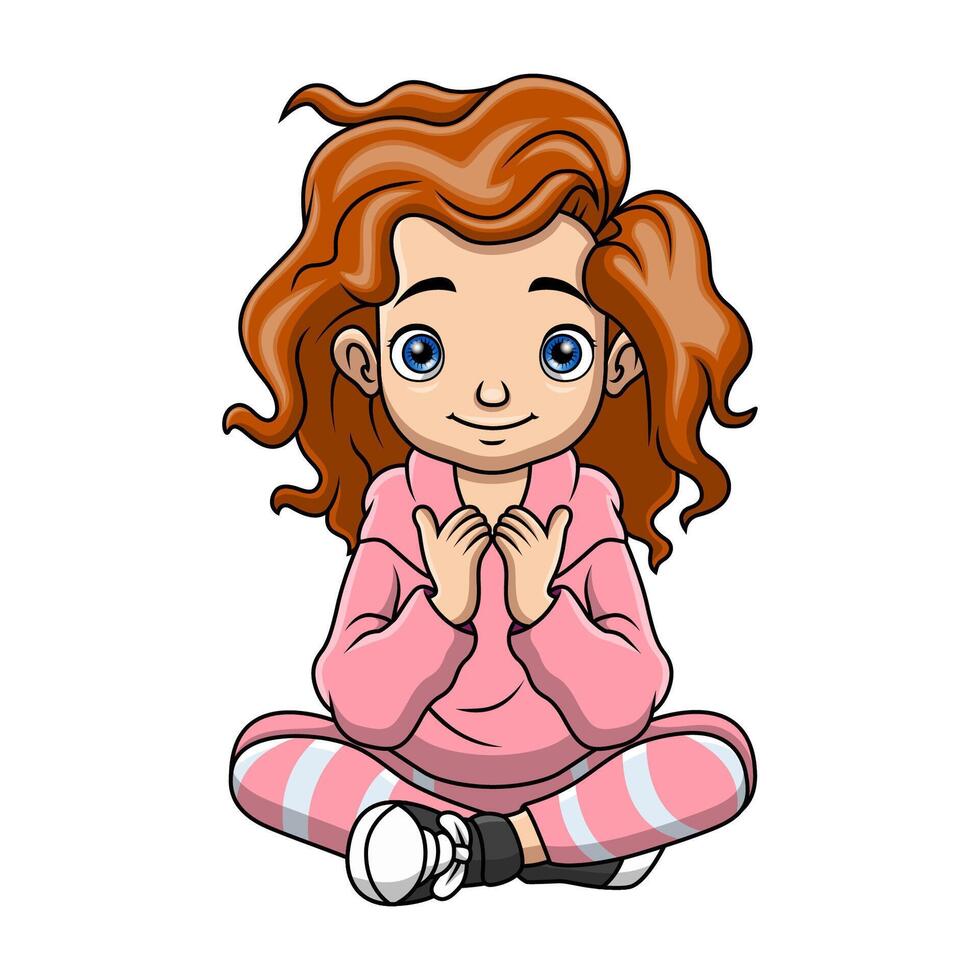 Happy little girl cartoon sitting vector