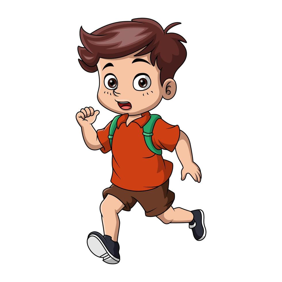 Cute little school boy cartoon running vector