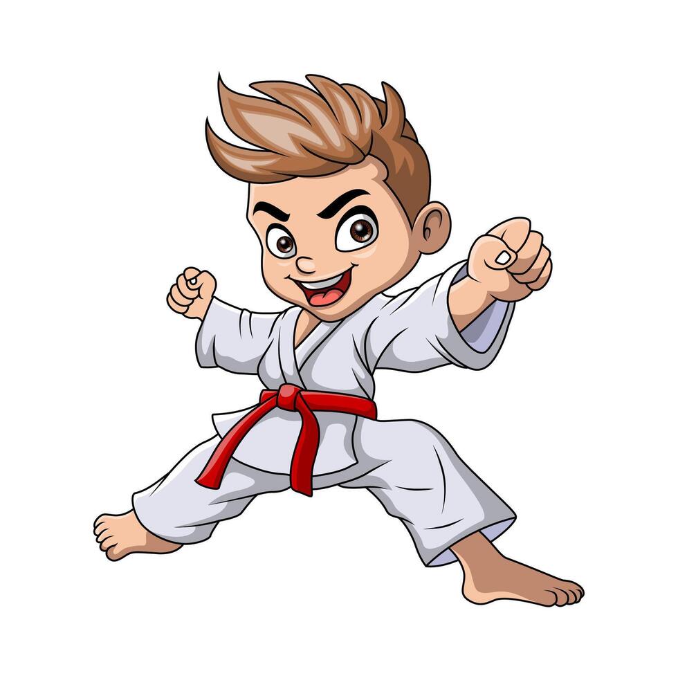 Cute little boy training karate vector