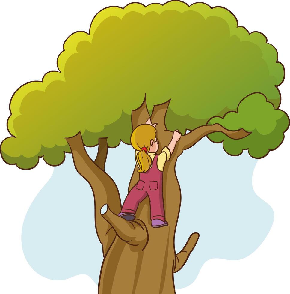 tree climbing girl vector illustration