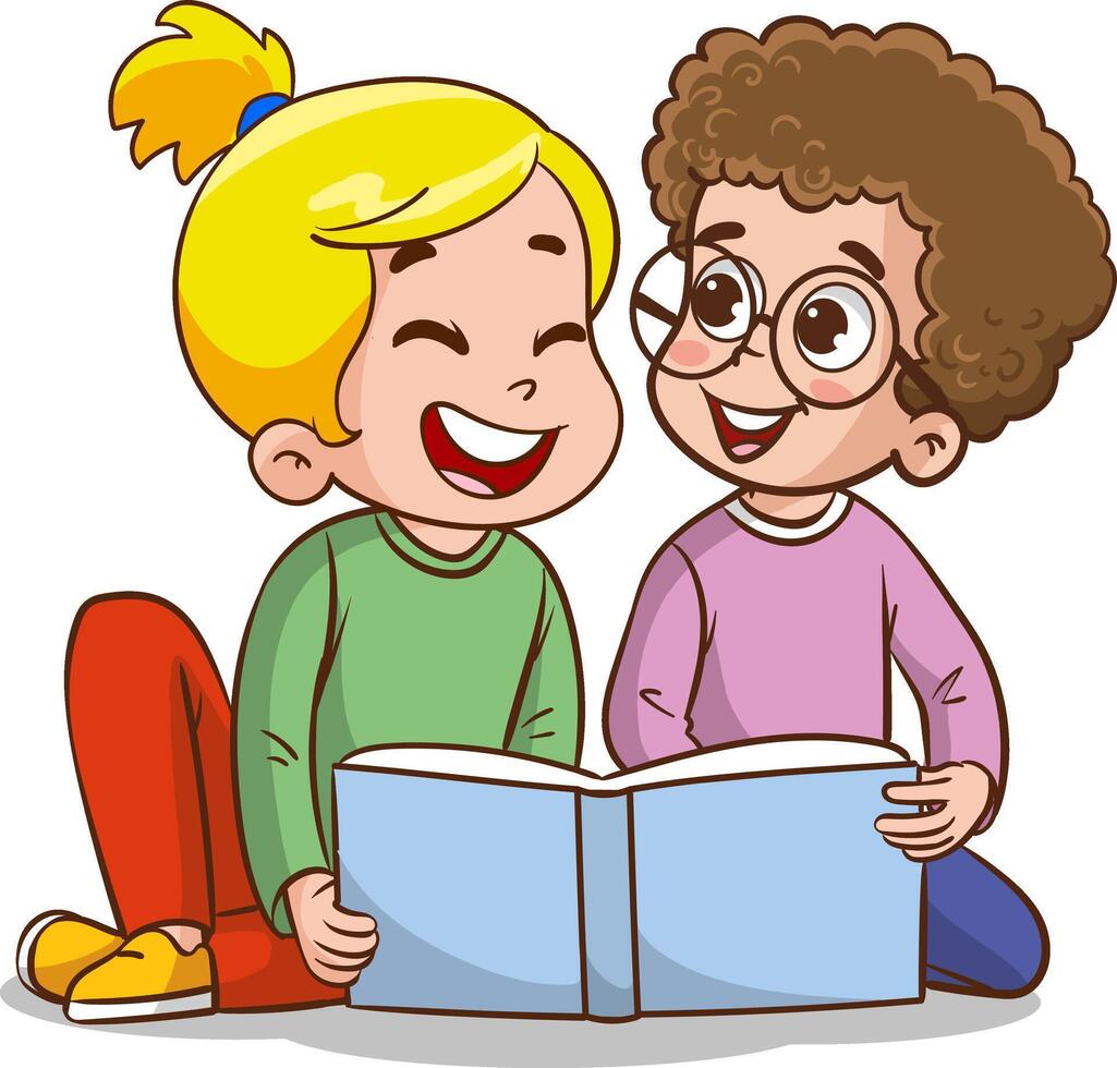 vector illustration of child reading a book