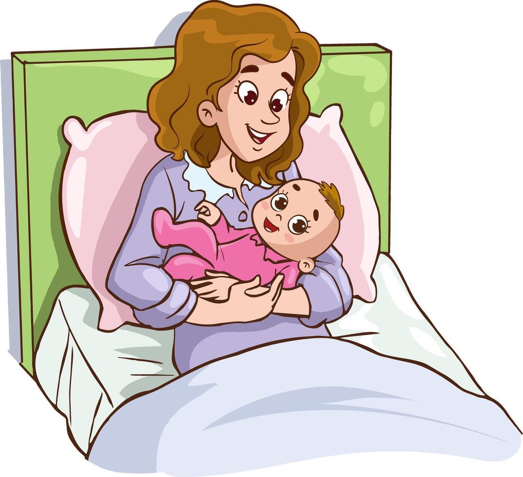 vector ilustración de maternidad y cuidado acerca de niños. interior de el habitacion.madre sostiene el bebé en su brazos.