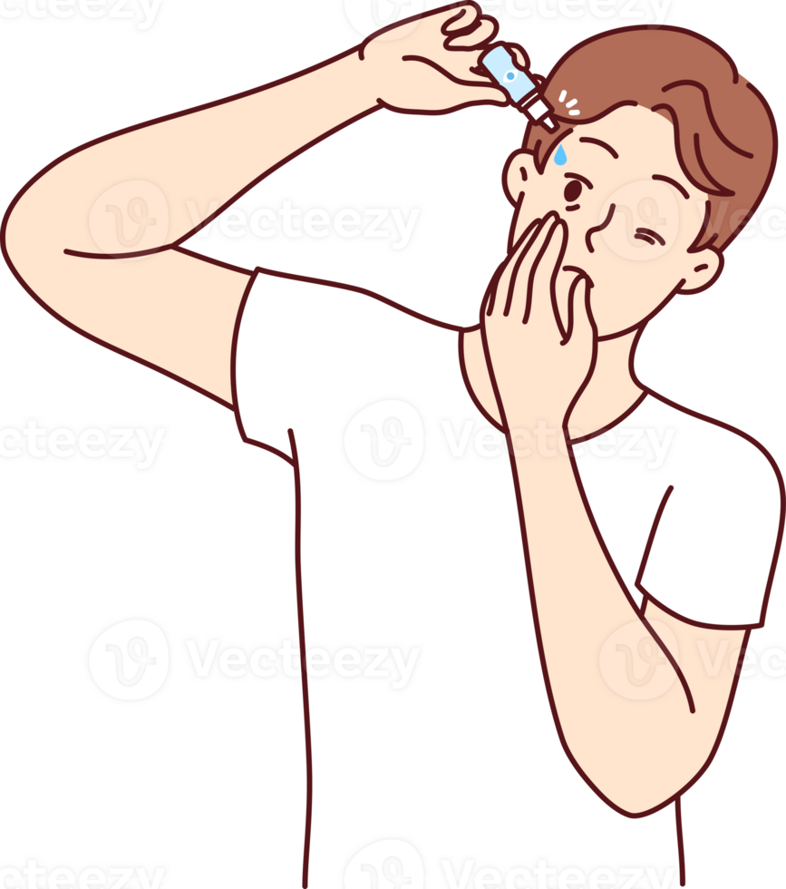 Man drips moisturizing liquid into eyes to improve vision or avoid drying out of retina png