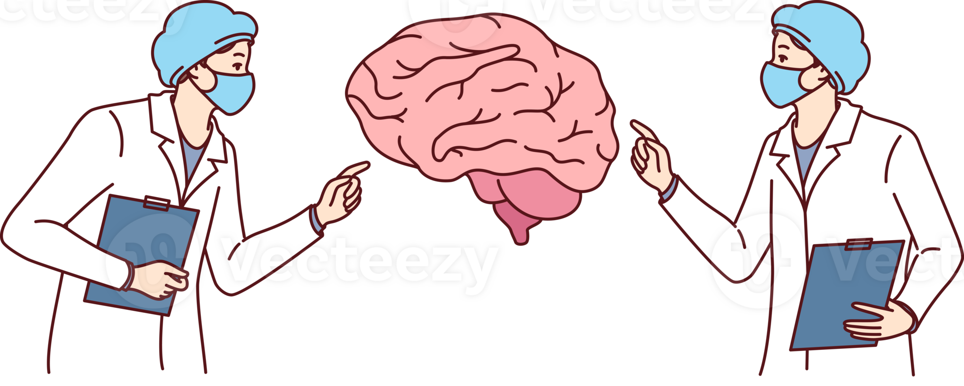 Neurosurgeons doctors study patient brain and conduct analysis in search of way to treat alzheimer disease. Neurosurgeons in white coats participate in consultation and diagnose sick png