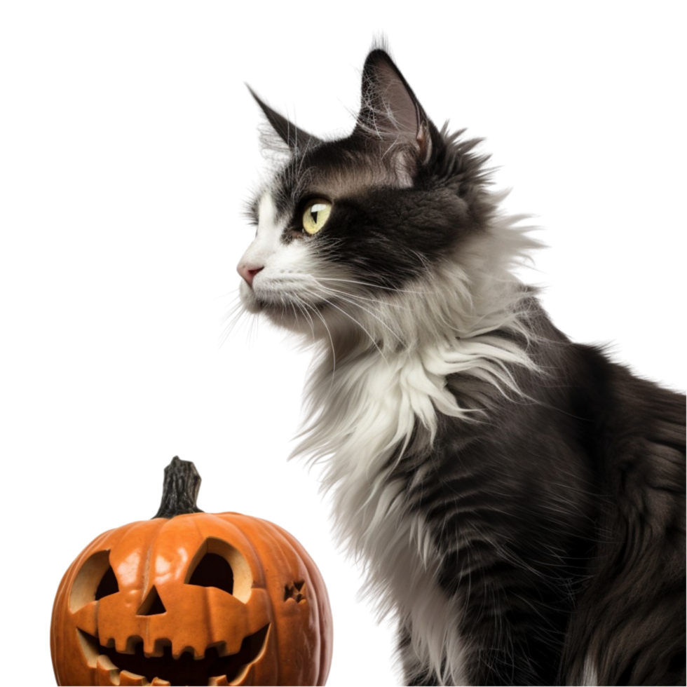 AI generated cat wearing halloween hat on transparent background png