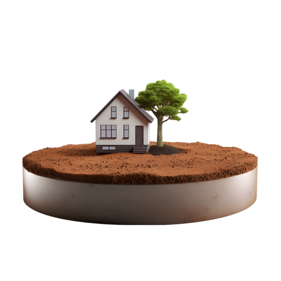 AI generated small house on 3d Circle Ground Soil Ground on transparent background PNG image