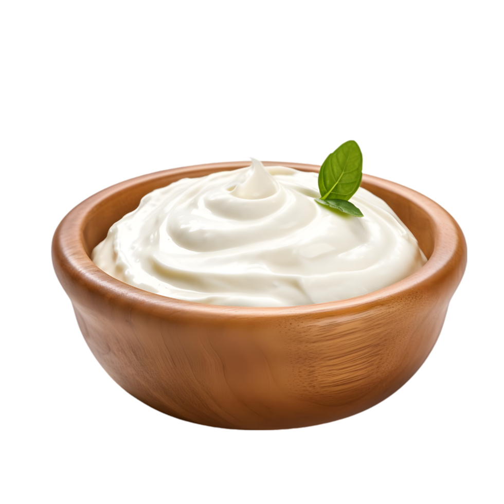 ai generiert Mayonnaise im hölzern Schüssel auf transparent Hintergrund png Bild