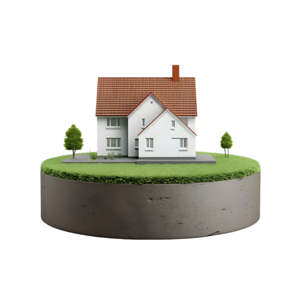 AI generated small house on 3d Circle Ground Soil Ground on transparent background PNG image