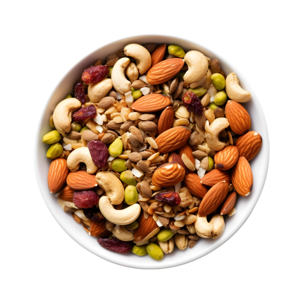 AI generated Bowl of Mixed Seeds and Nuts on transparent background PNG image