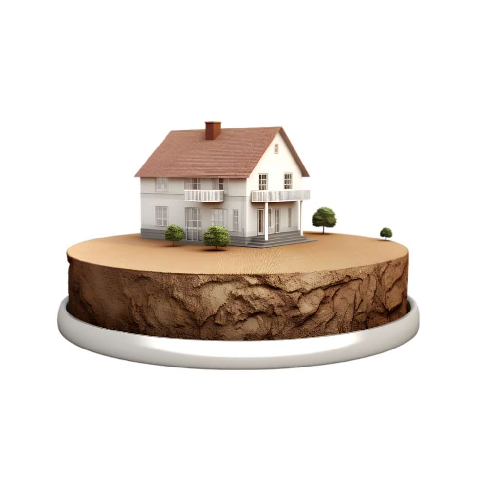 AI generated small house on 3d Circle Ground Soil Ground on transparent background PNG image