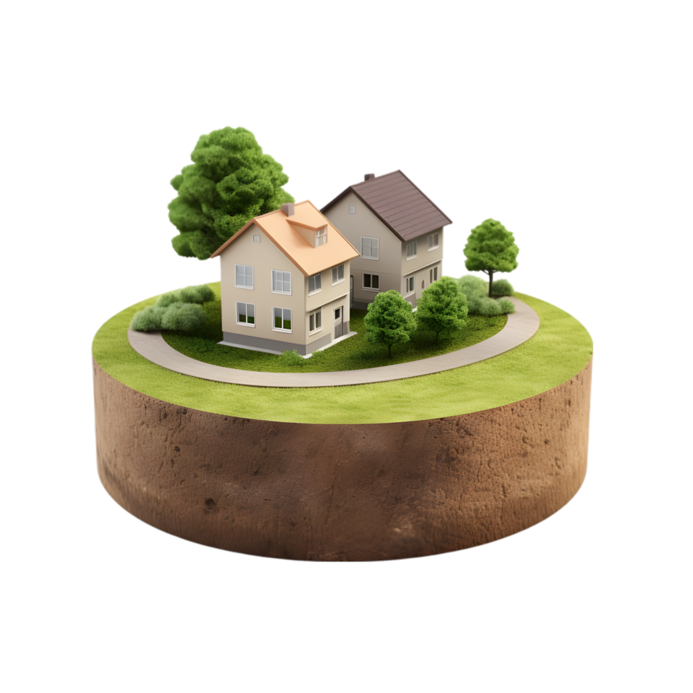 AI generated small house on 3d Circle Ground Soil Ground on transparent background PNG image