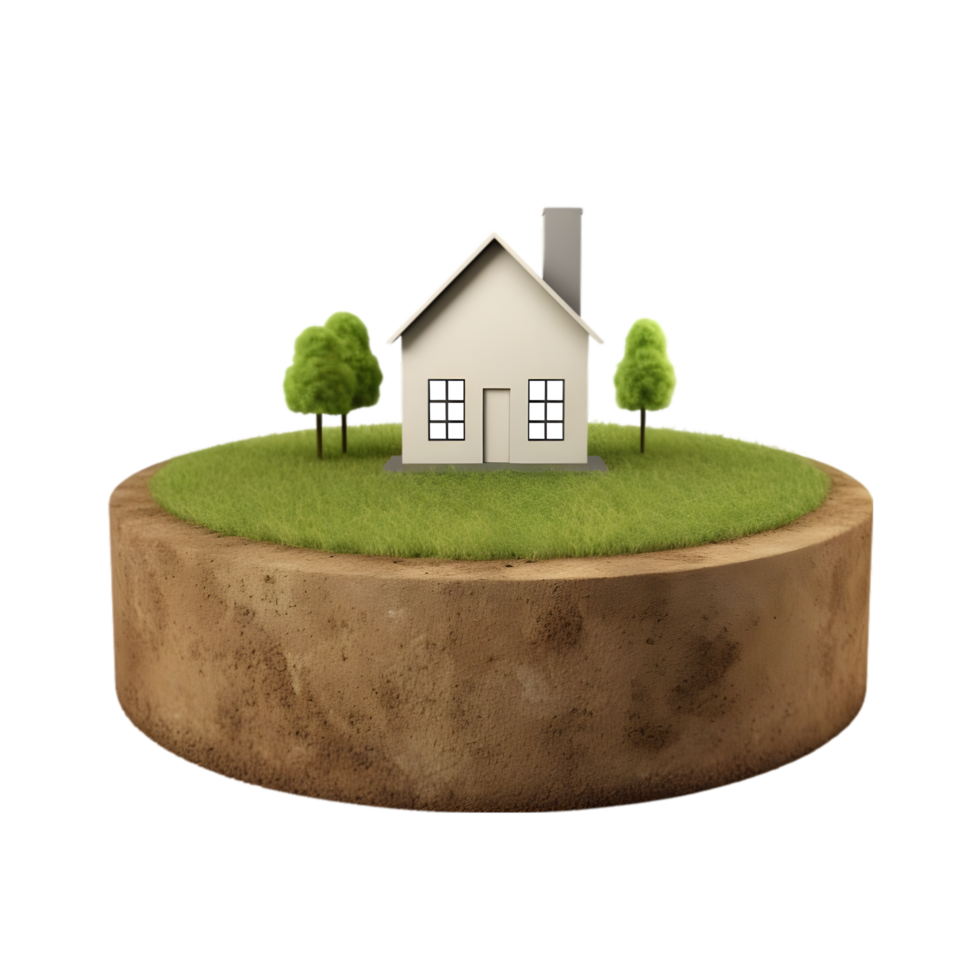 AI generated small house on 3d Circle Ground Soil Ground on transparent background PNG image
