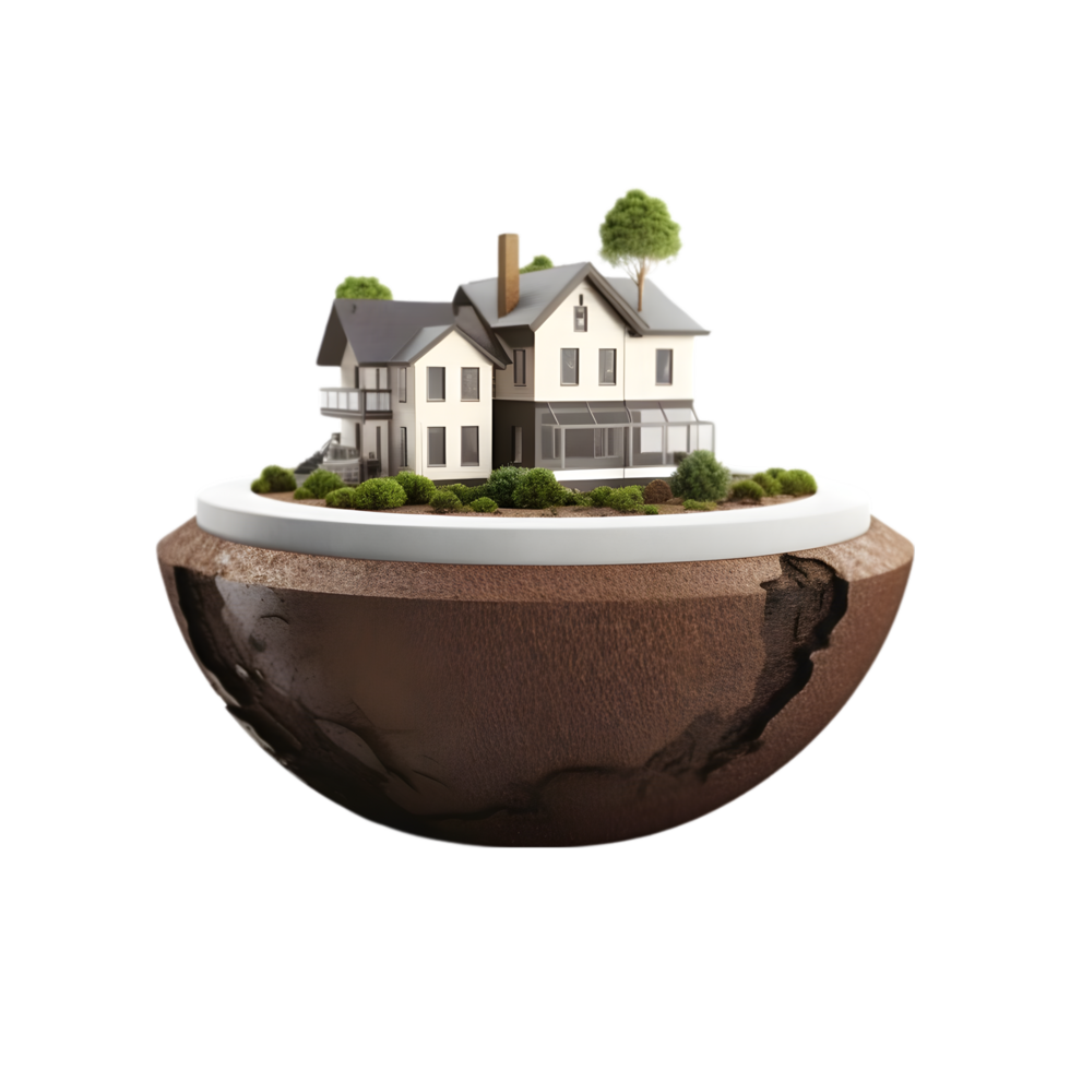 AI generated small house on 3d Circle Ground Soil Ground on transparent background PNG image