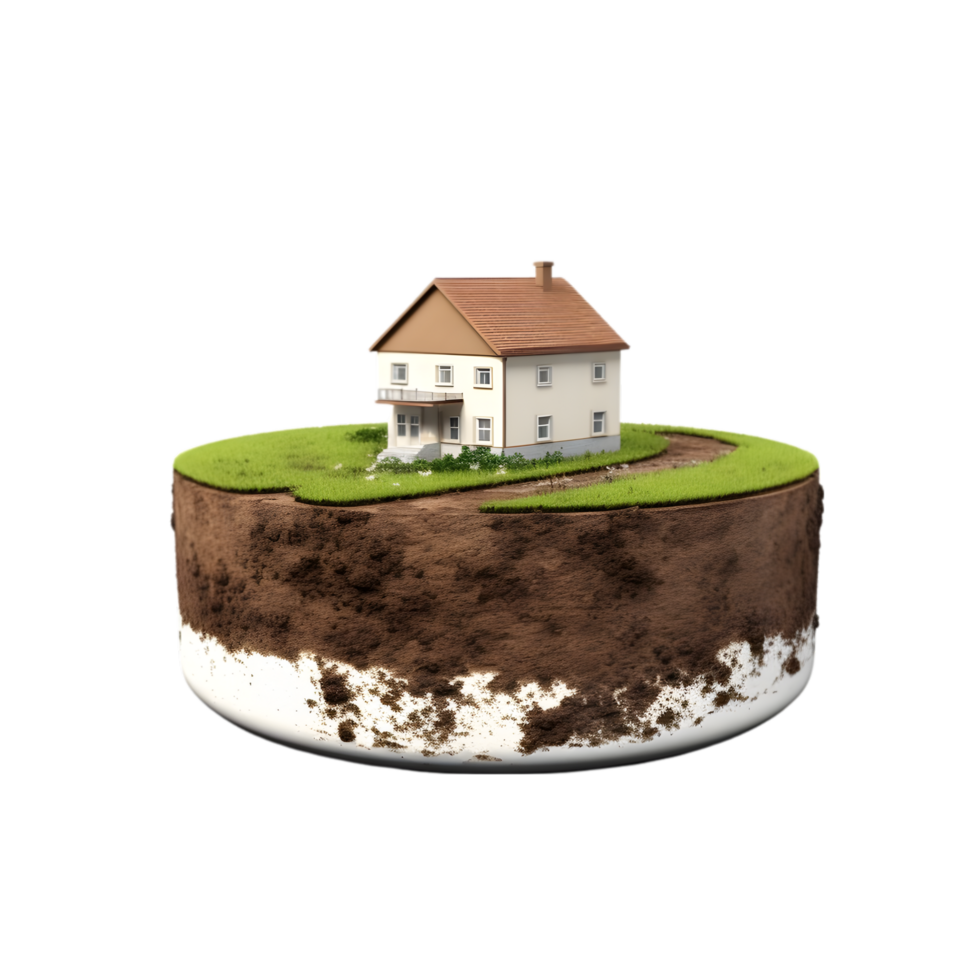 AI generated small house on 3d Circle Ground Soil Ground on transparent background PNG image