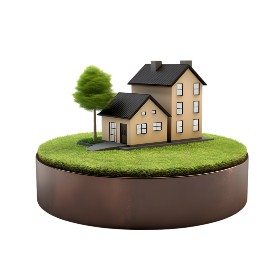 AI generated small house on 3d Circle Ground Soil Ground on transparent background PNG image