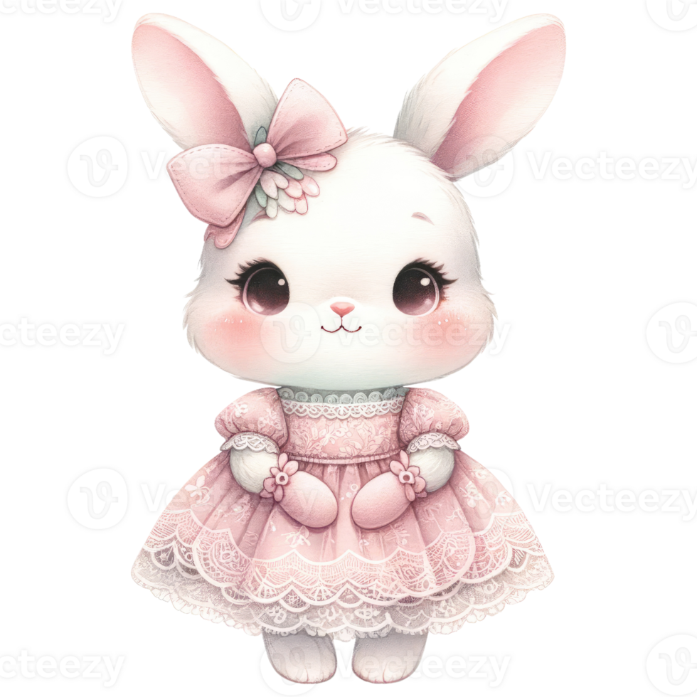 AI generated Easter bunny adorned with lace and pearls in pink coquette style png