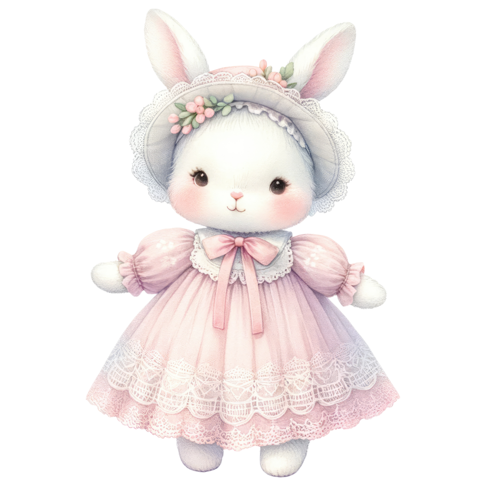 AI generated Easter bunny adorned with lace and pearls in pink coquette style png