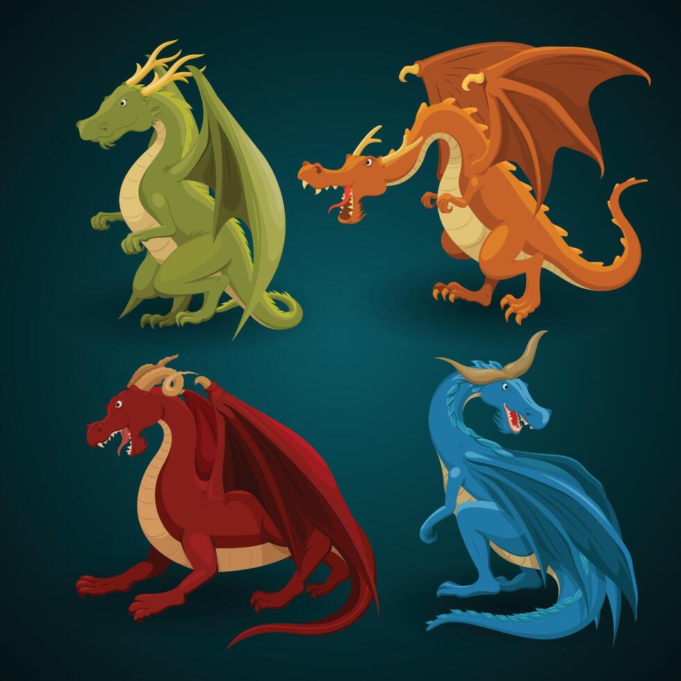 vector colección de dragones en dibujos animados estilo