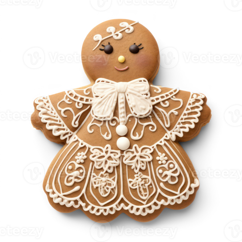 AI generated a gingerbread girl in a dress on a transparent background png