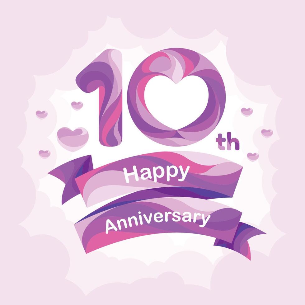 10 years anniversary vector icon, logo, greeting card. Design element with slapstick for 10th anniversary