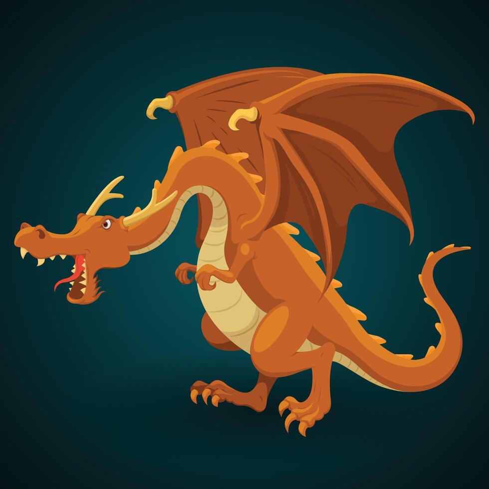 Vector illustration of orange brown dragon character design