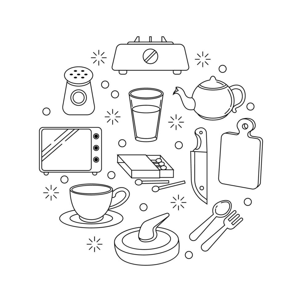 vector kitchen cute doodle vector sticker collection
