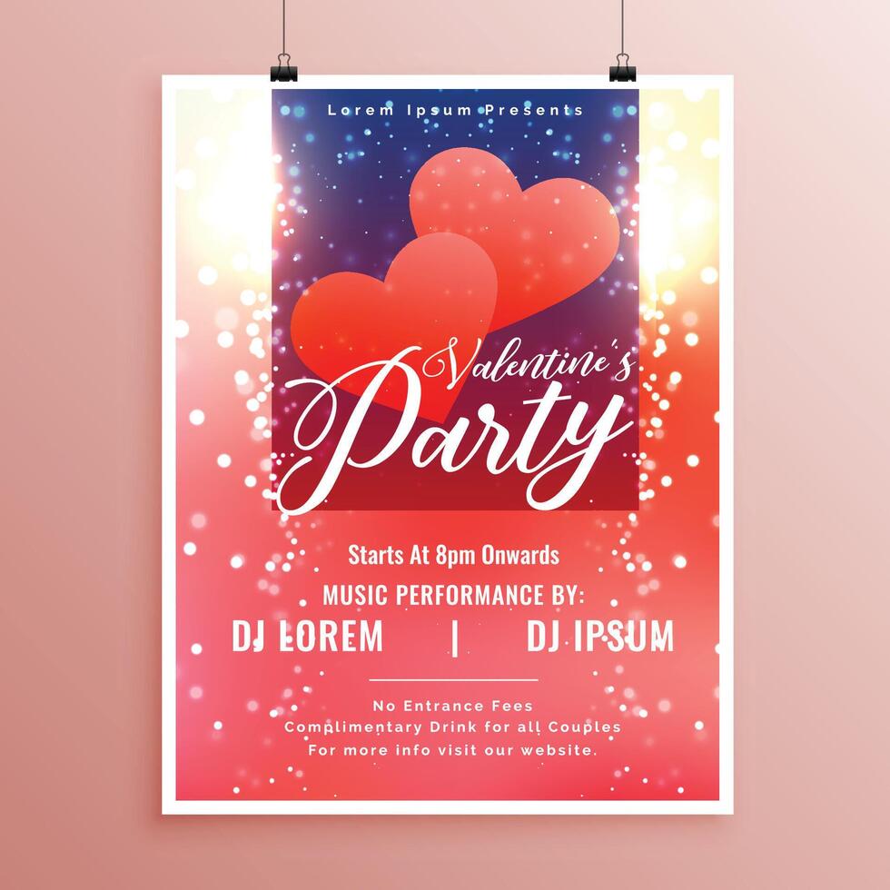 beautiful valentines day event flyer with light sparkles vector