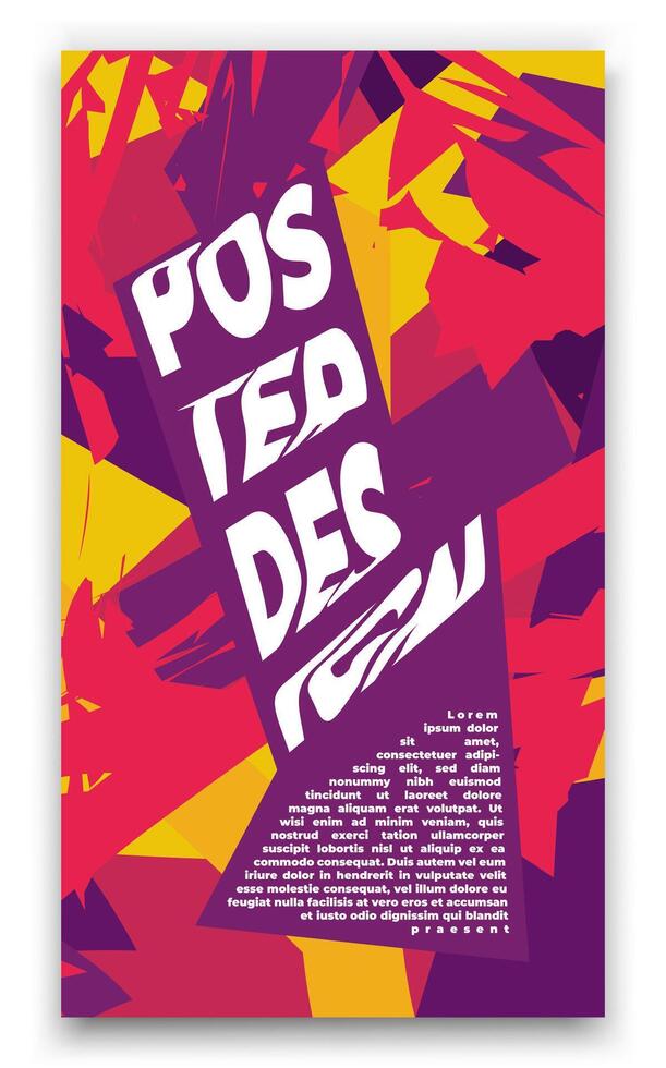 a close up of a poster with a purple background and a yellow and red background vector