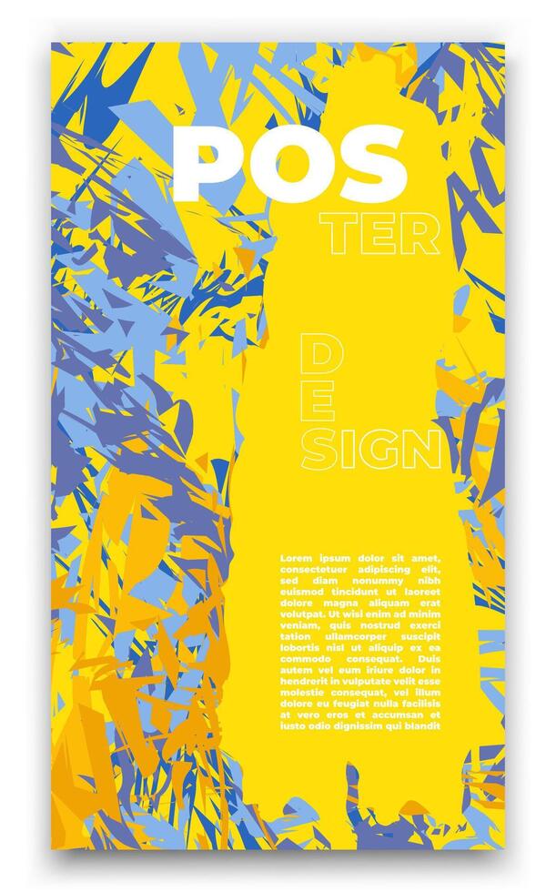 un póster con un amarillo antecedentes y azul y amarillo texto vector