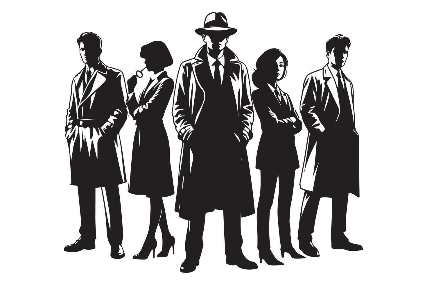 AI generated Mafia silhouette vector, Detective silhouette vector isolated on white background