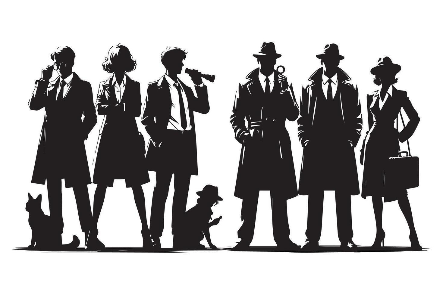 AI generated Mafia silhouette vector, Detective silhouette vector isolated on white background